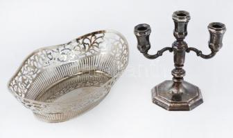 Jelzett (PT) alpakka gyertyatartó 19 cm, áttört fém kosár 31x20 cm