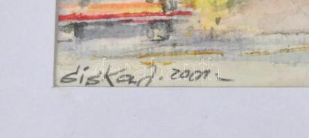 Siskai J jelzéssel: Templomtorony. Akvarell, papír, jelzett. Fa keretben, 19,5×12,5 cm