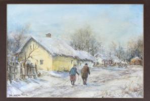 Siska 1995 jelzéssel: Téli séta. Akvarell, papír, jelzett. Fa keretben, 23×33 cm