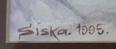 Siska 1995 jelzéssel: Téli séta. Akvarell, papír, jelzett. Fa keretben, 23×33 cm