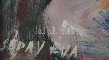 Séday Éva (1929-2011): Virágcsendélet. Olaj, farost, jelzett, fa keretben, 30×20 cm