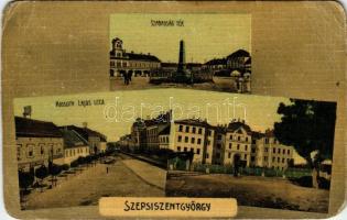 Sepsiszentgyörgy, Sfantu Gheorghe; Szabadság tér, Kossuth Lajos utca, Állami Tanítóképző Intézet, Russ Ferenc üzlete / square, street, teacher traning institute, shop (non PC) (EK)