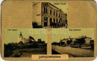 Sepsiszentgyörgy, Sfantu Gheorghe; Hungária szálloda, Református templom, M. kir. dohánygyár. Benkő Mór kiadása / hotel, Calvinist church, tobacco factory  (EK)