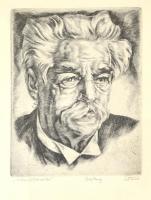 Eberhard Tacke (1903-1989): Albert Schweitzer. Rézkarc, papír. Üvegezett fa keretben, 23,5×17,5 cm