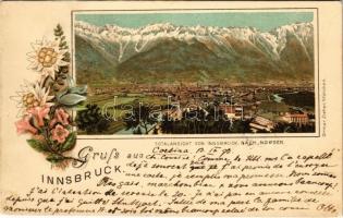1899 Innsbruck, Totalansicht von Innsbruck nach Norden / general view. Ottmar Zieher Art Nouveau, floral, litho (EK)
