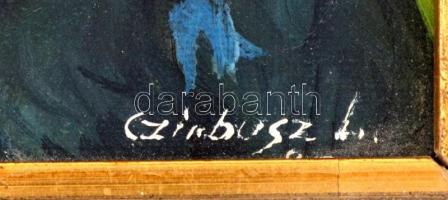 Czirbusz László (?-), 2 db mű: Katona fokossal és nő kendőben. Vegyes technika, farost és fa. Jelzet...