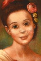 Olvashatatlan jelzéssel: Lány virággal a hajában. Olaj, fa, díszes fa keretben, 18x13 cm
