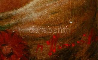 Olvashatatlan jelzéssel: Lány virággal a hajában. Olaj, fa, díszes fa keretben, 18x13 cm