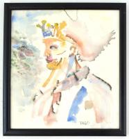 Torbó Gyula (?1940-?): Királyfi. Akvarell, fa, díszes fa keretben, 26,5x24 cm
