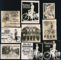 cca 1941 Kerékpárreklámok, 9 db vintage fotó Fekete György (1904-1990) budapesti fényképész hagyatékából, 5x3,8 cm és 7,3x5,8 cm között