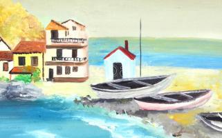 Vargas jelzéssel: Tengerpart. Olaj, karton, sérült fa keretben, 20x30 cm