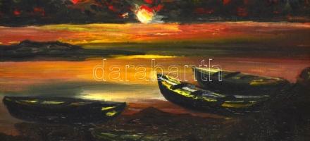 Vargas jelzéssel: Tengerparti naplemente. Olaj, karton, fa keretben, 20x22,5 cm