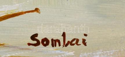 Strommer Elemérné, Somlai Julianna (1940-): Balatongyörök, olvadás a Balatonon. Olaj, farost, fa ker...