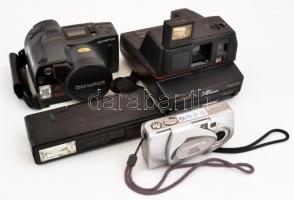 4 db fényképezőgép Olympus, Olympus kamera, Polaroid, Keystone + fotóstáska