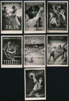 cca 1942 Balesetvédelmi propaganda plakátok az Országos Társadalombiztosítási Intézet (OTI) kiadásában, 7 db vintage fotó Fekete György (1904-1990) budapesti fényképész hagyatékából, 9,5x6,4 cm