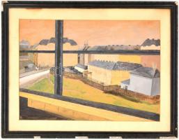 Sárdi 1938 jelzéssel: Budapesti részlet. Akvarell, karton, sérült fa keretben, 44×62 cm