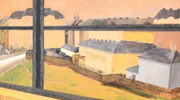 Sárdi 1938 jelzéssel: Budapesti részlet. Akvarell, karton, sérült fa keretben, 44×62 cm