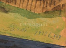Sárdi 1938 jelzéssel: Budapesti részlet. Akvarell, karton, sérült fa keretben, 44×62 cm