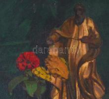 Vitéz Mátyás (1891-1978): Barokk szent virágokkal (1910-1920 körül). Olaj, vászon, jelzett, hátoldal...
