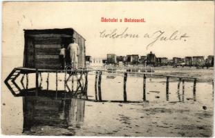 Balaton, strand, fürdőkabinok