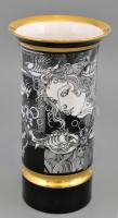 Hollóházi Szász Endre által tervezett mintával díszített porcelán váza, matricás, jelzett, hibátlan, m: 26 cm
