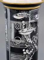 Hollóházi Szász Endre által tervezett mintával díszített porcelán váza, matricás, jelzett, hibátlan,...