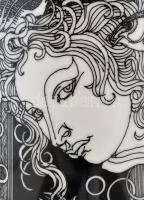 Hollóházi Szász Endre által tervezett mintával díszített porcelán váza, matricás, jelzett, hibátlan,...