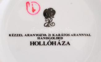 Hollóházi Szász Endre által tervezett mintával díszített porcelán váza, matricás, jelzett, hibátlan,...
