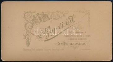 cca 1900 Székesfehérvár, Szigeti I. fényirdájában (!) készült keményhátú vintage fotó, 16x8,6 cm