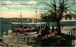 Abbazia, Opatija; Molo mit Admiralschiff Lacroma. K.u.K. Kriegsmarine / SMS Lacroma (Ex-Tiger)  osztrák-magyar haditengerészet yachtja (ex-Panther-osztályú torpedócirkálója)