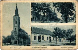 Vízkelet, Cierny Brod; Fő utca, Római katolikus templom, Fogyasztási szövetkezet üzlete és saját kiadása / church, cooperative shop, main street (EB)