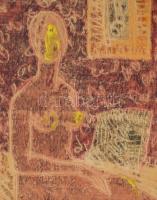 Olvashatatlan jelzéssel (Bornyi vagy Baranyi Gyula ?): Ülő akt. Monotípia, papír. Üvegezett fa keret...