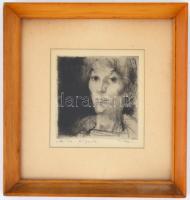 Szász Endre (1926-2003): Sartre figura (portré), rézkarc, papír, jelzett, paszpartuban, üvegezett fa...