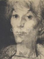 Szász Endre (1926-2003): Sartre figura (portré), rézkarc, papír, jelzett, paszpartuban, üvegezett fa...