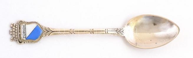 Ezüst(Ag) "Zürich" zománcozott díszkanál, jelzett, h: 10,2 cm, bruttó: 9,4 g