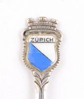 Ezüst(Ag) "Zürich" zománcozott díszkanál, jelzett, h: 10,2 cm, bruttó: 9,4 g