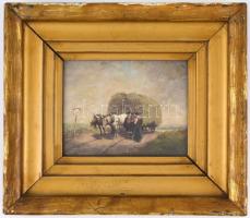 M. Kaufmann (?) 1904 jelzéssel: Beszélgetők. Olaj, fa, hátoldalán Szlovák Nemzeti Galéria pecsétjéve...