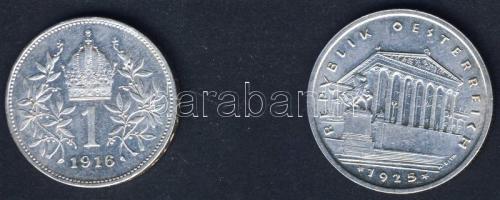 Ausztria 1916. 1K Ag + 1925. 1Sch Ag T:2