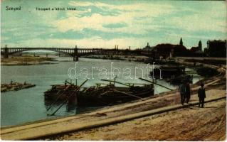 1915 Szeged, Tiszapart, közúti híd, csónakok