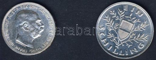 Ausztria 1916. 1K Ag + 1925. 1Sch Ag T:2