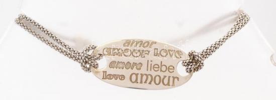 Ezüst(Ag) amour/love dupla láncos karkötő, jelzett, h: 18,5 cm, nettó: 7,7 g