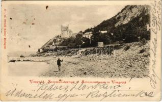 1900 Visegrád, Salamon torony, hajóállomás, gőzhajó, Duna-part. Divald Károly 177. sz. (fl)