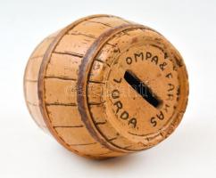 Tompa Antal és Farkas István által létrehozott első tordai kerámiagyár által gyártott jelzett mázas kerámia persely. m: 10 cm