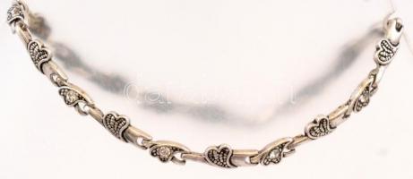 Ezüst(Ag) köves-leveles karkötő, jelzett, h: 20 cm, bruttó: 7,2 g