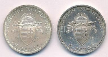 1938. 5P Ag "Szent István" (2x) T:1- 
Adamo P8.1