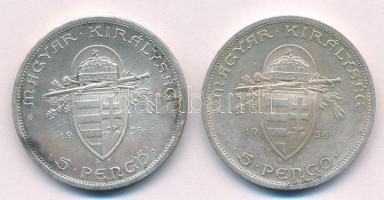 1938. 5P Ag "Szent István" (2x) T:1- kis patina
Adamo P8.1