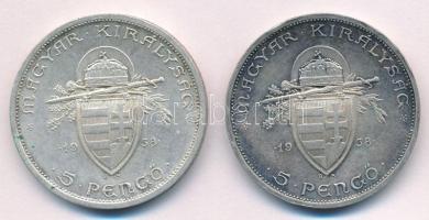 1938. 5P Ag "Szent István" (2x) T:1-,2 patina, ph.
Adamo P8.1