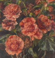 Jelzés nélkül: Virágcsendélet. Olaj, vászon, sérült (lyukas), hátoldalán Szlovák Nemzeti Galéria pec...