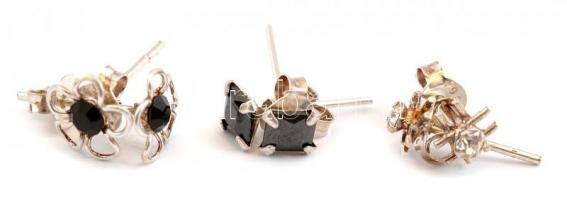 Ezüst(Ag) 3 db köves, mintás fülbevalópár, jelzett, bruttó: 1,5 g