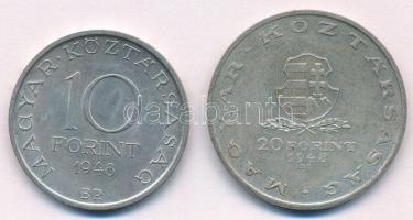 1948. 10Ft Ag "Széchenyi" + 20Ft Ag "Táncsics" "Szabadságharc sor" T:1...